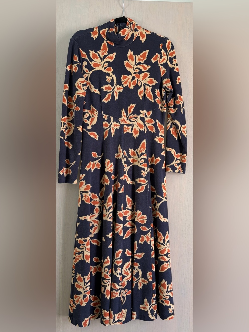 Tanya Taylor Navy Maxi Dress with Orange and Cream Floral Print